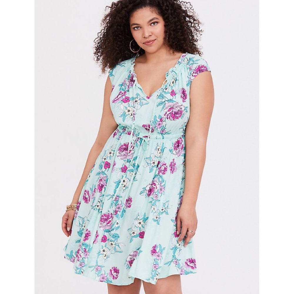 Torrid Mint Floral Challis Skater Dress